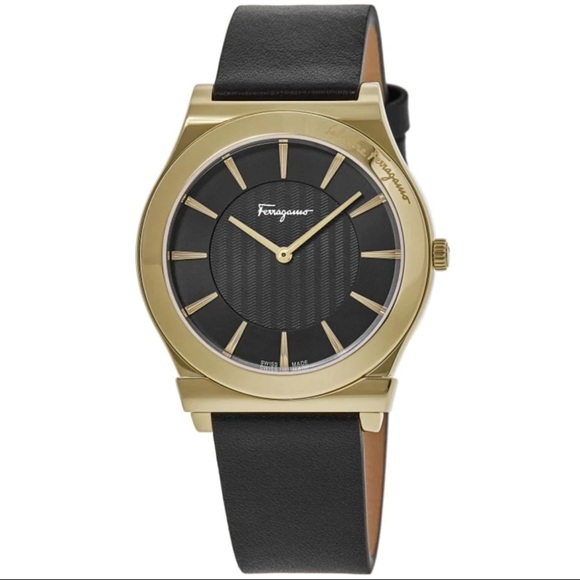 New Salvatore Ferragamo 1898‎ Slim Black Dial Yellow Gold Men's Watch - Picture 3 of 6